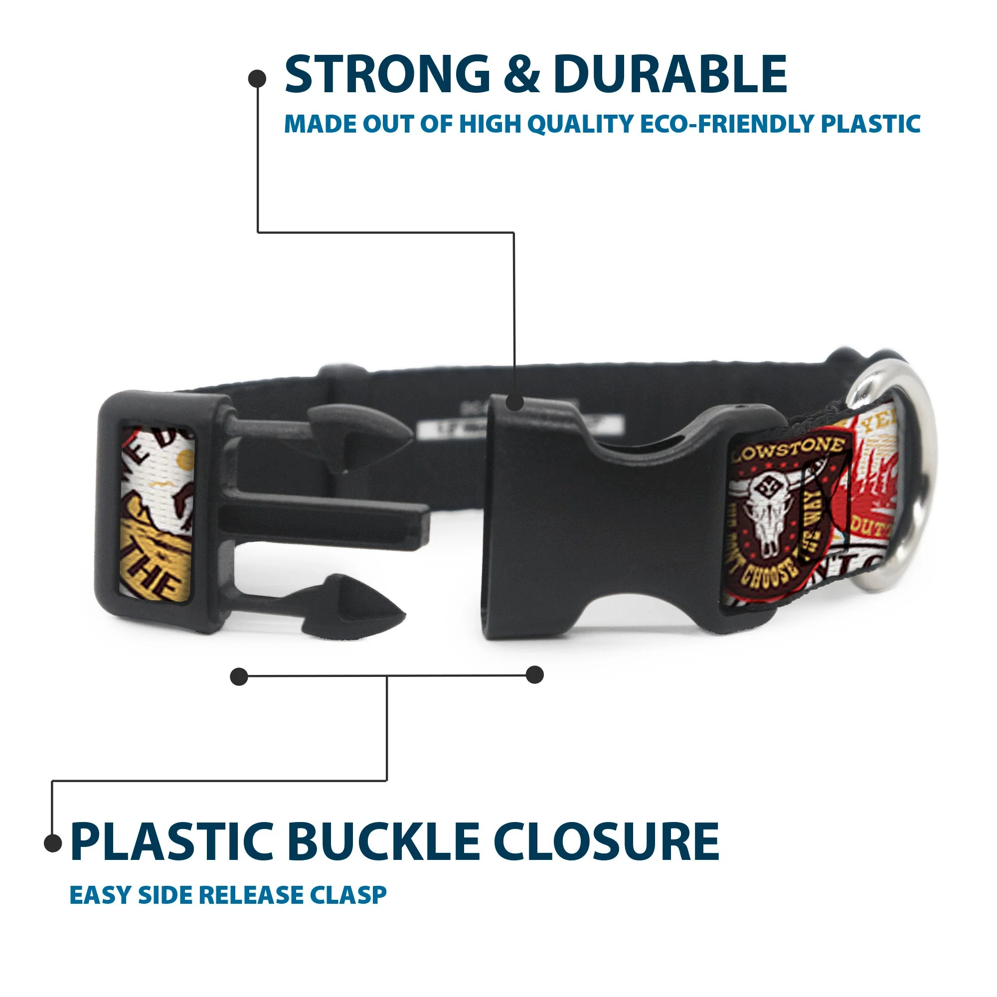 Yellowstone Patches Stacked Design Plastic Clip Pet Collar - Image 4