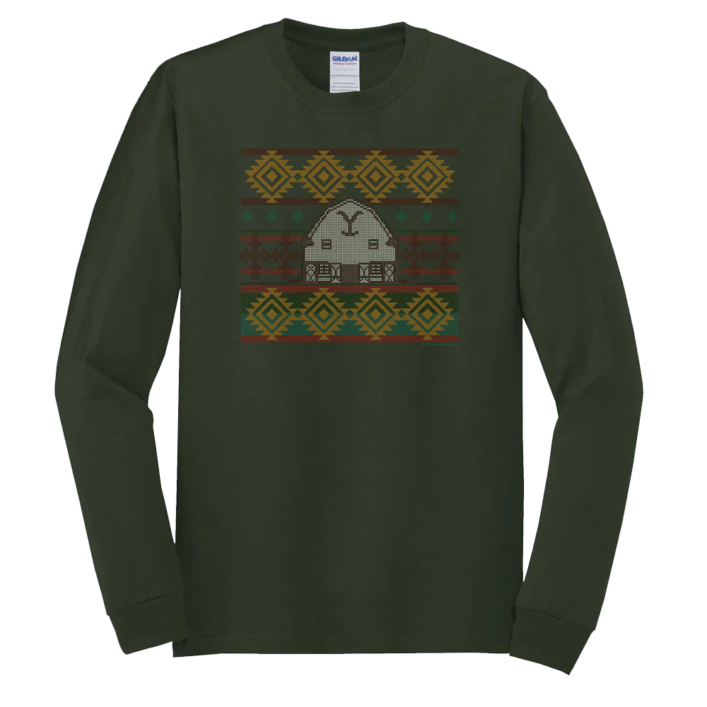 Yellowstone Dutton Ranch Holiday Barn Adult Long Sleeve T-Shirt - Image 3
