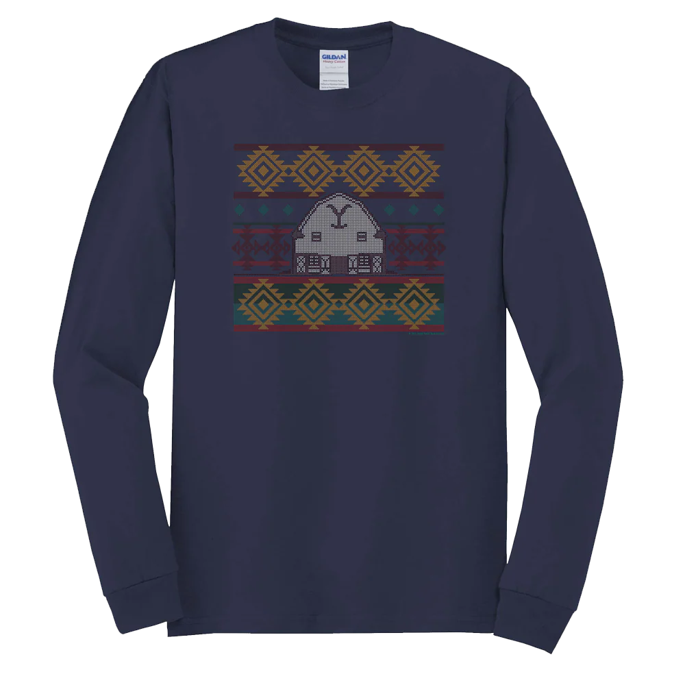 Yellowstone Dutton Ranch Holiday Barn Adult Long Sleeve T-Shirt - Image 4