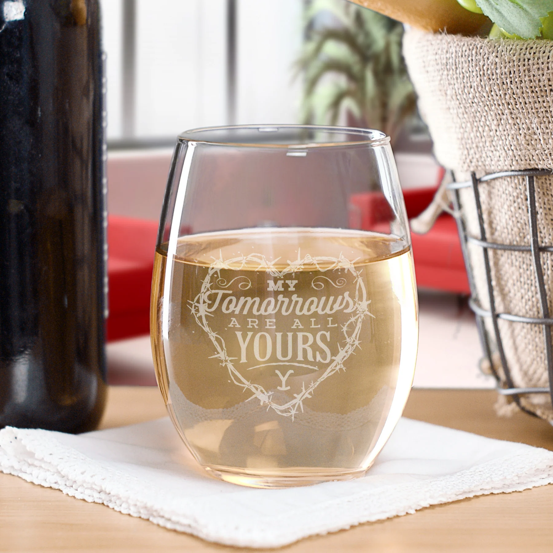 Yellowstone My Tomorrows Are All Yours  Laser Engraved Stemless Wine Glass - Image 2