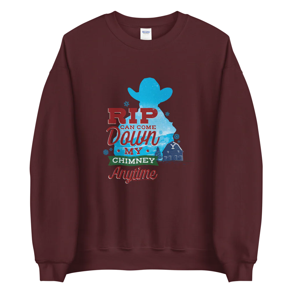 Yellowstone RIP Can Come Down My Chimney Any Time Silhouette Fleece Crewneck Sweatshirt - Image 3
