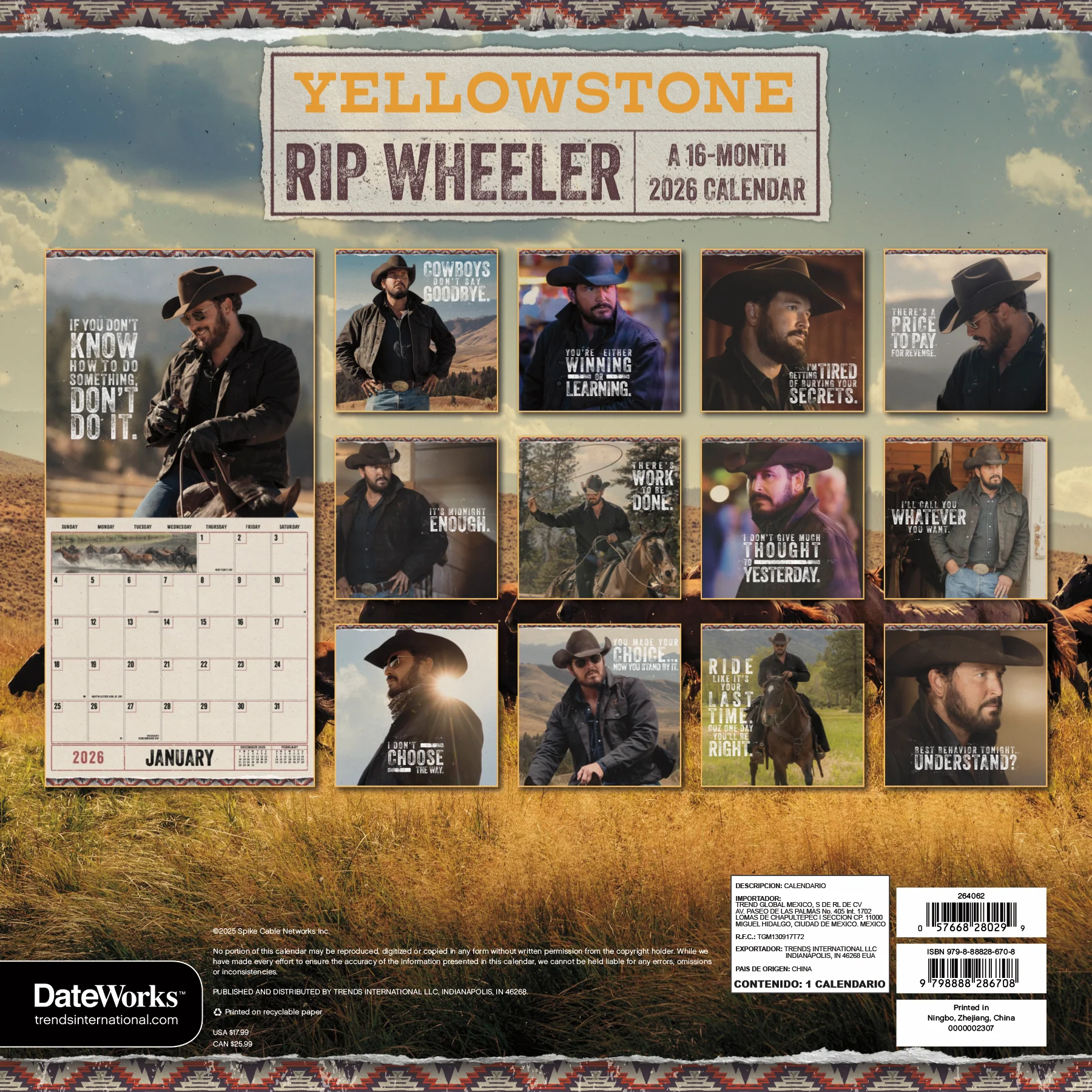 Yellowstone: Rip Wheeler 2026 Wall Calendar - Image 2
