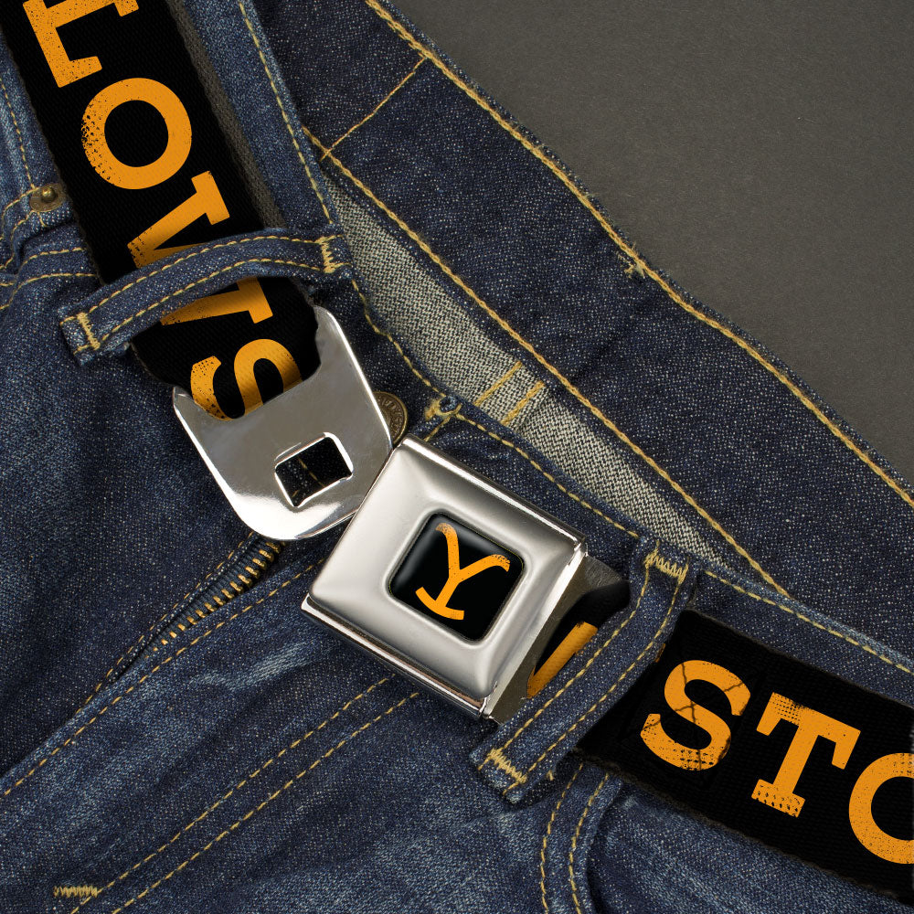 Yellowstone Weathered Y Logo Black & Orange Seatbelt Belt - Image 2