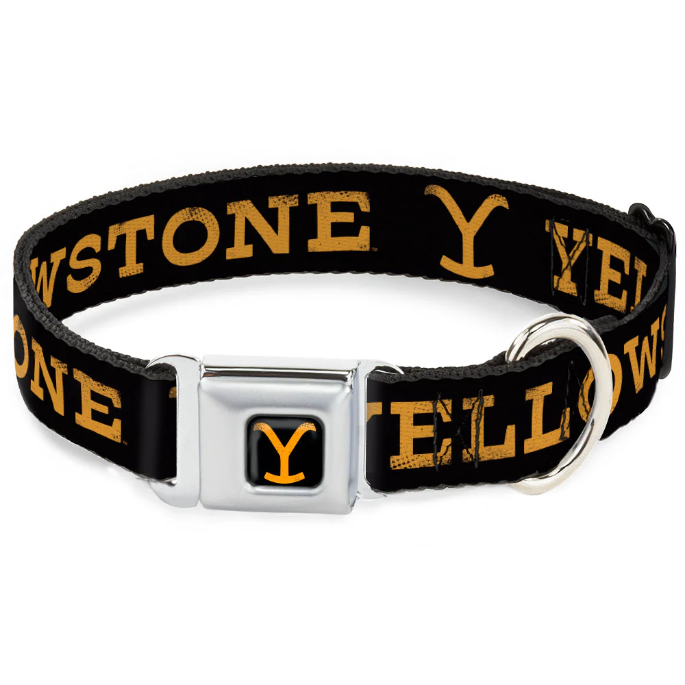 Yellowstone Y Logo Weathered Black and Orange Seatbelt Pet Collar