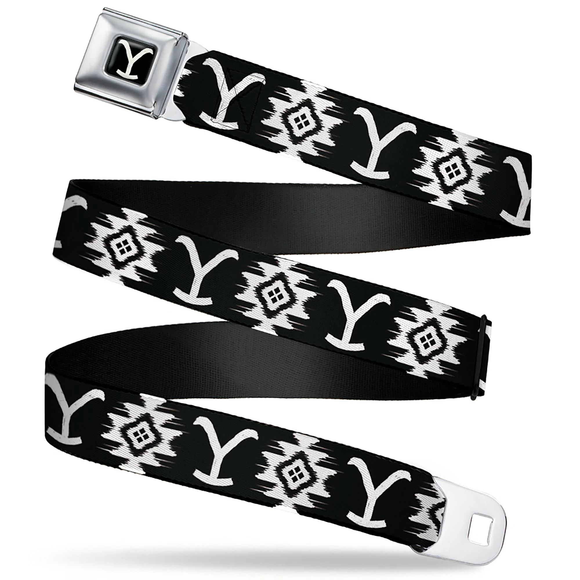 Yellowstone Y Logo Black and White Seatbelt Buckle Belt
