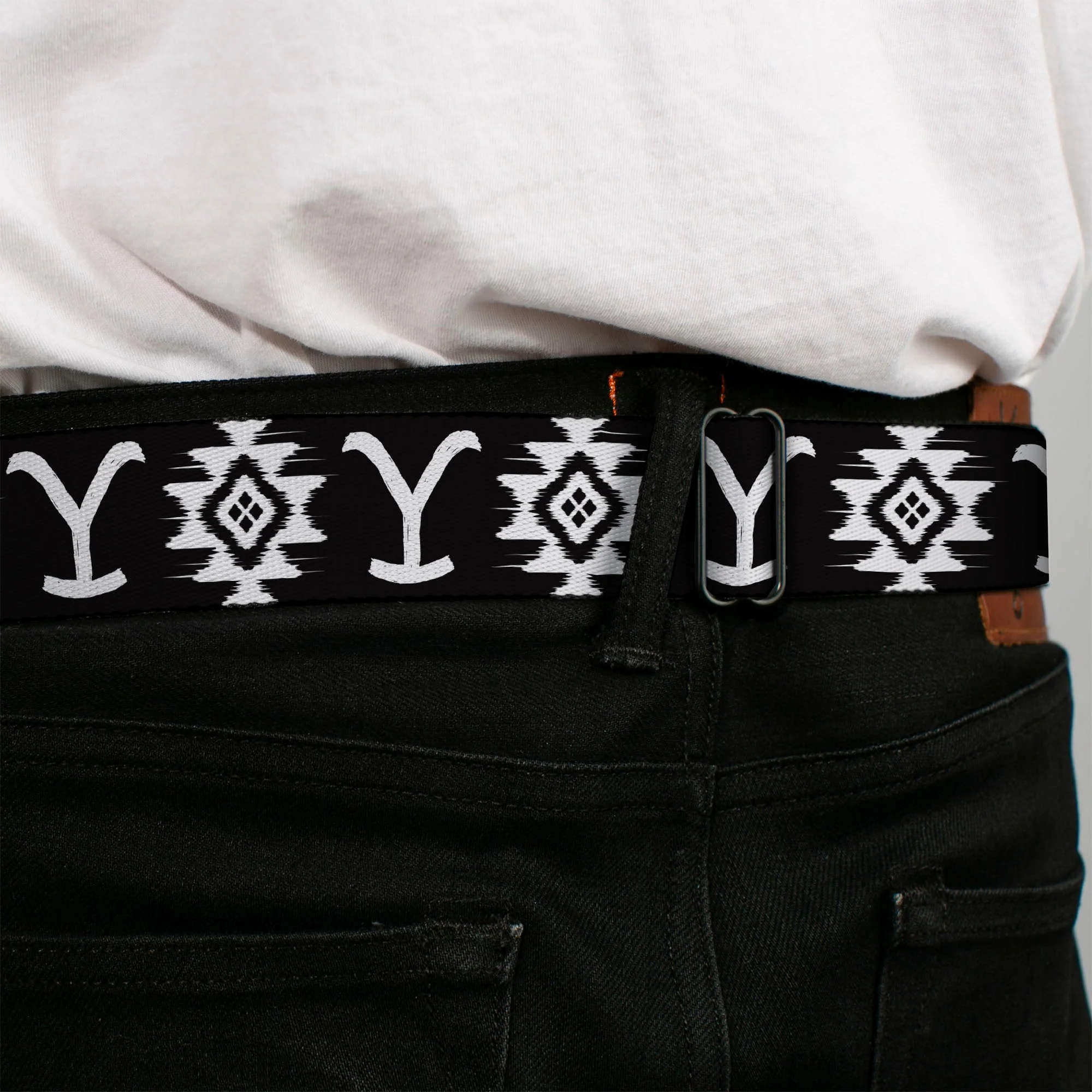 Yellowstone Y Logo Black and White Seatbelt Buckle Belt - Image 4