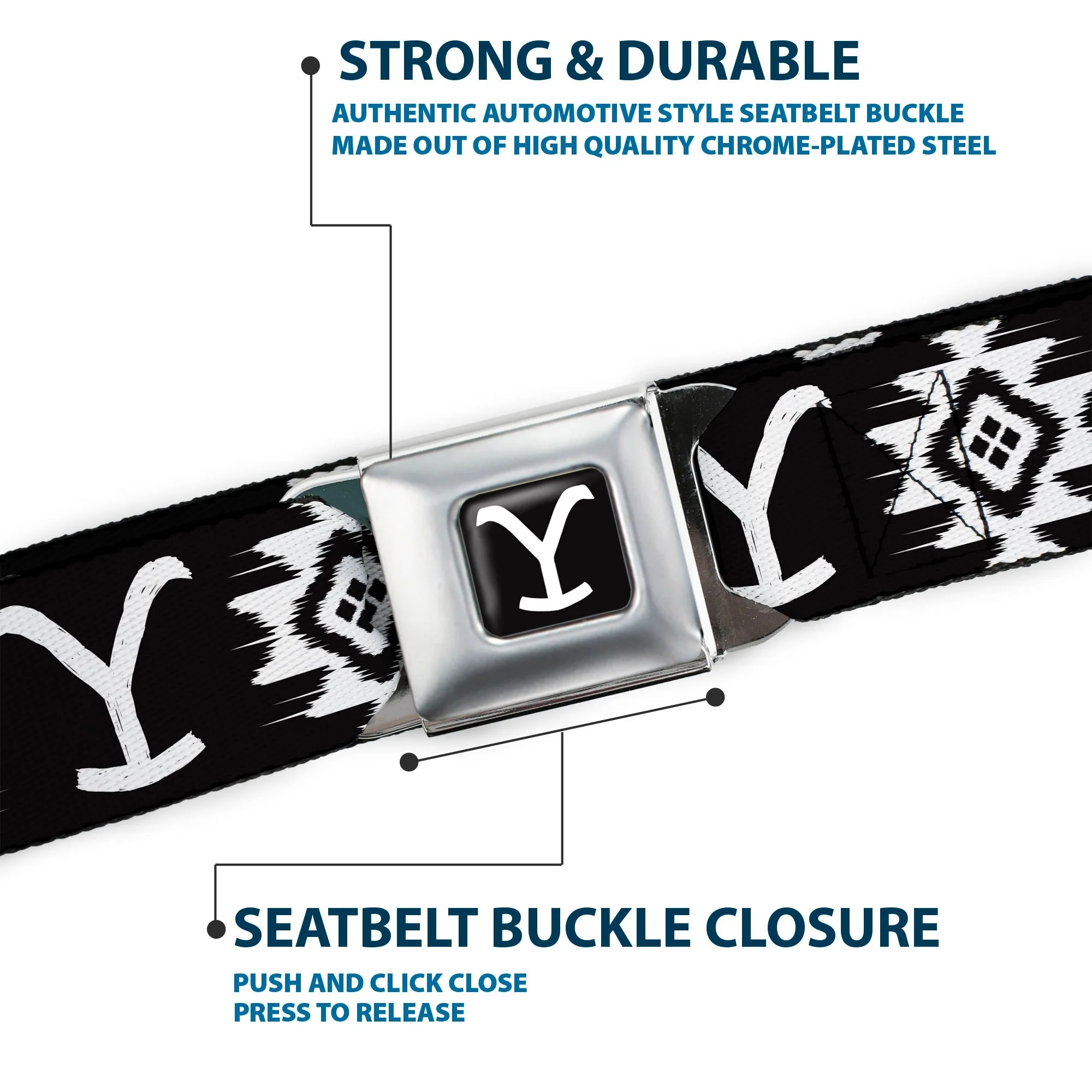 Yellowstone Y Logo Black and White Seatbelt Buckle Belt - Image 7