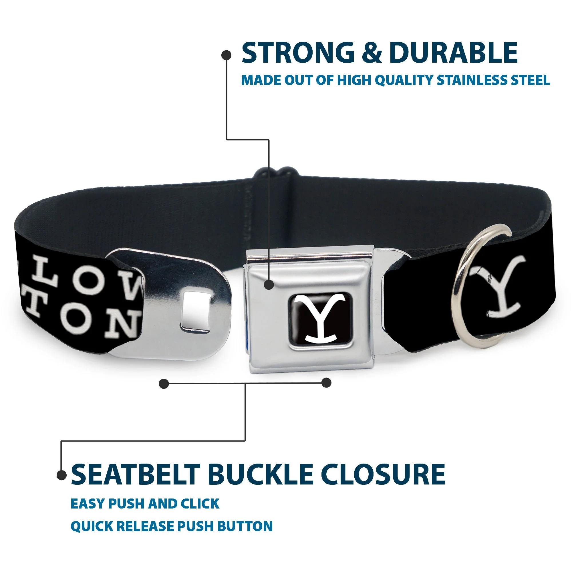 Yellowstone Y Logo Dutton Ranch Seatbelt Buckle Dog Collar - Image 4