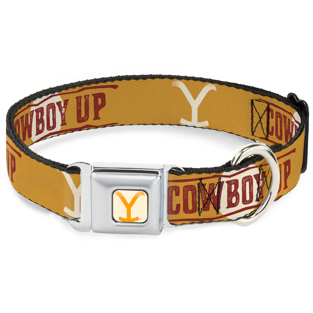Yellowstone Y Logo Weathered Cowboy Up Seatbelt Buckle Pet Collar